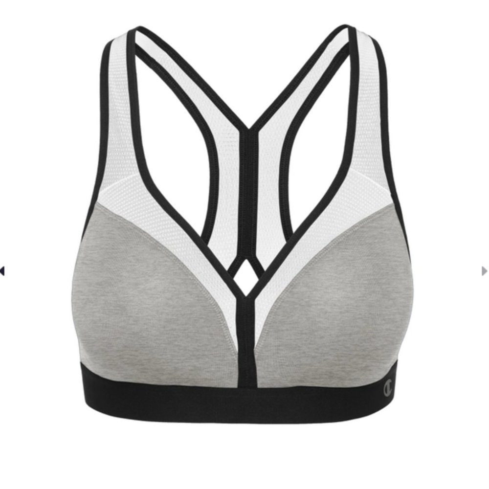 NEW Champion Women's Med Curvy Sports Bra. Oxford Gray, White and Black